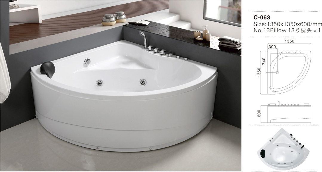 C063 2017 White ABS Corner Pusingan Jetted Jetted Pusaran Bathtub Bath dengan Harga Murah.jpg
