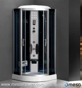 Unit pancuran mandian Corner Square Dengan Kaca Black Painted